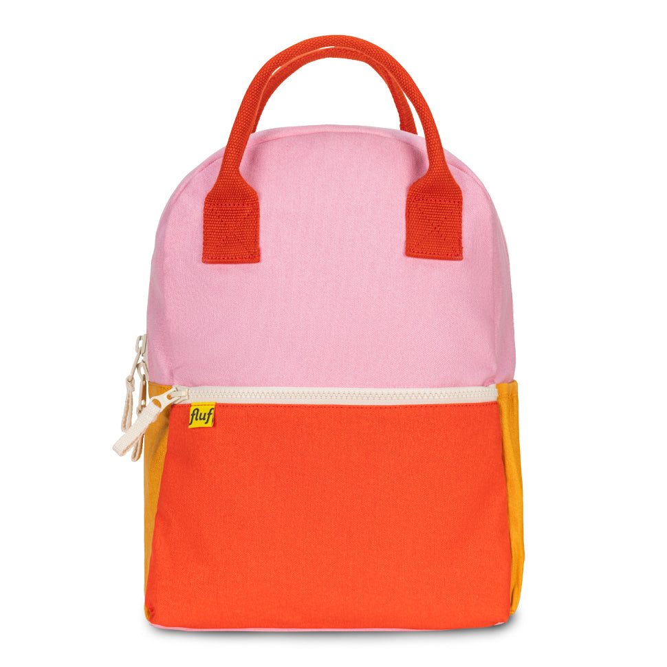 Organic cotton kids backpack in pink and red colorblock