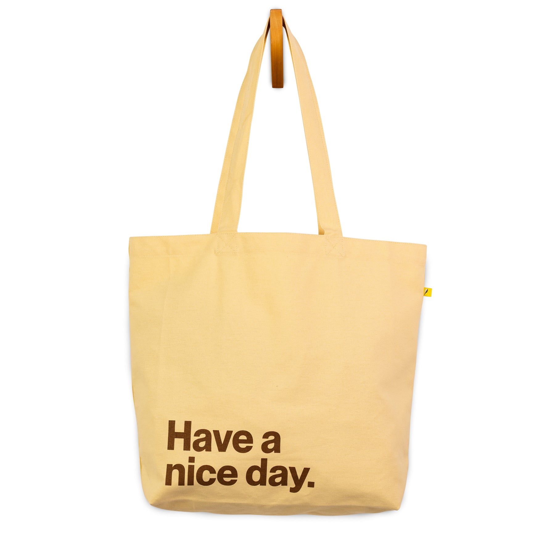 Yellow Classic tote bag with Have a Nice Day text in brown