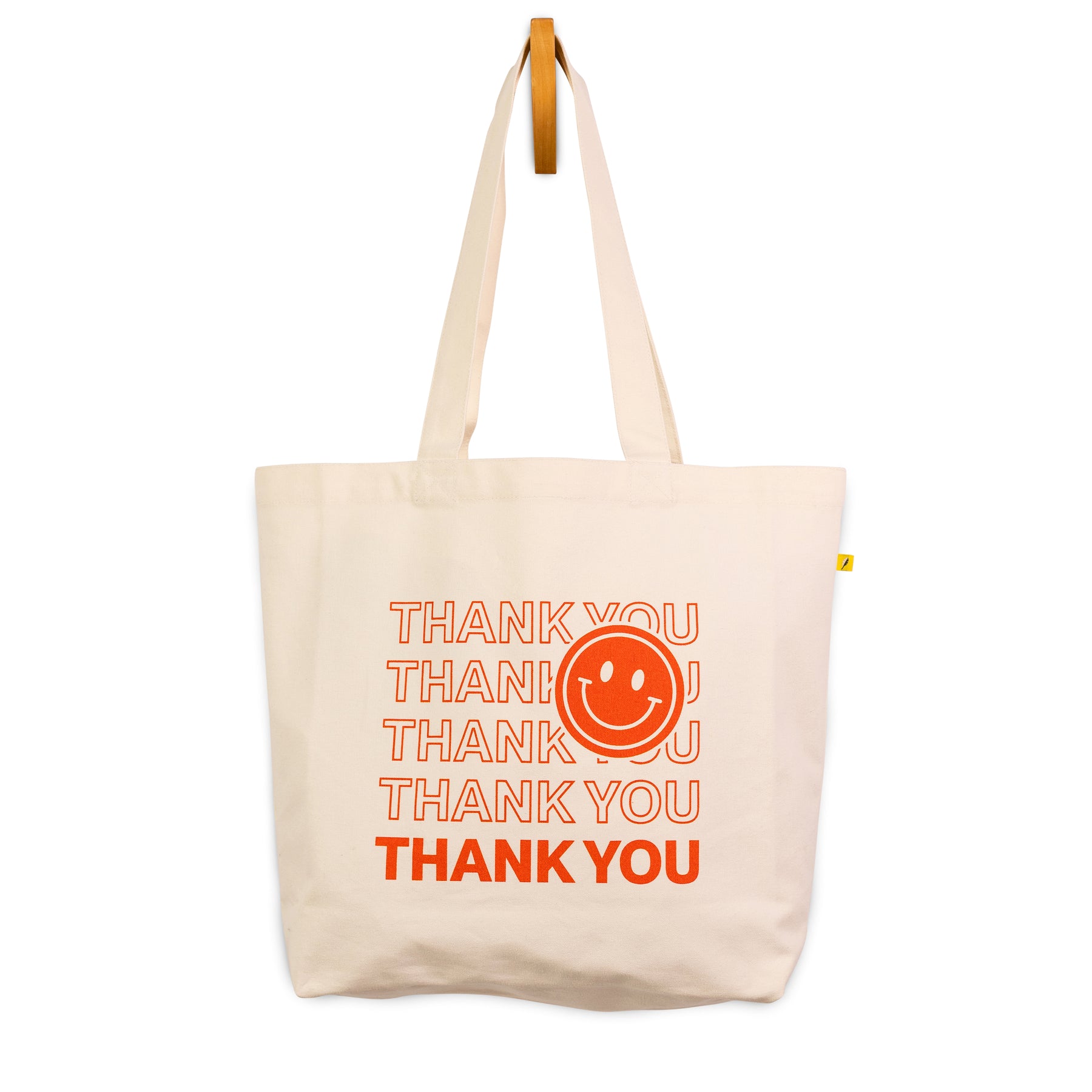 Natural Classic tote bag with Thank you text in red