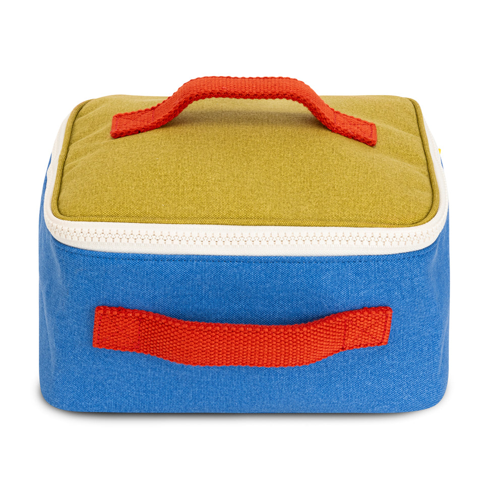 Organic cotton insulated lunch box with blue and green colorblock