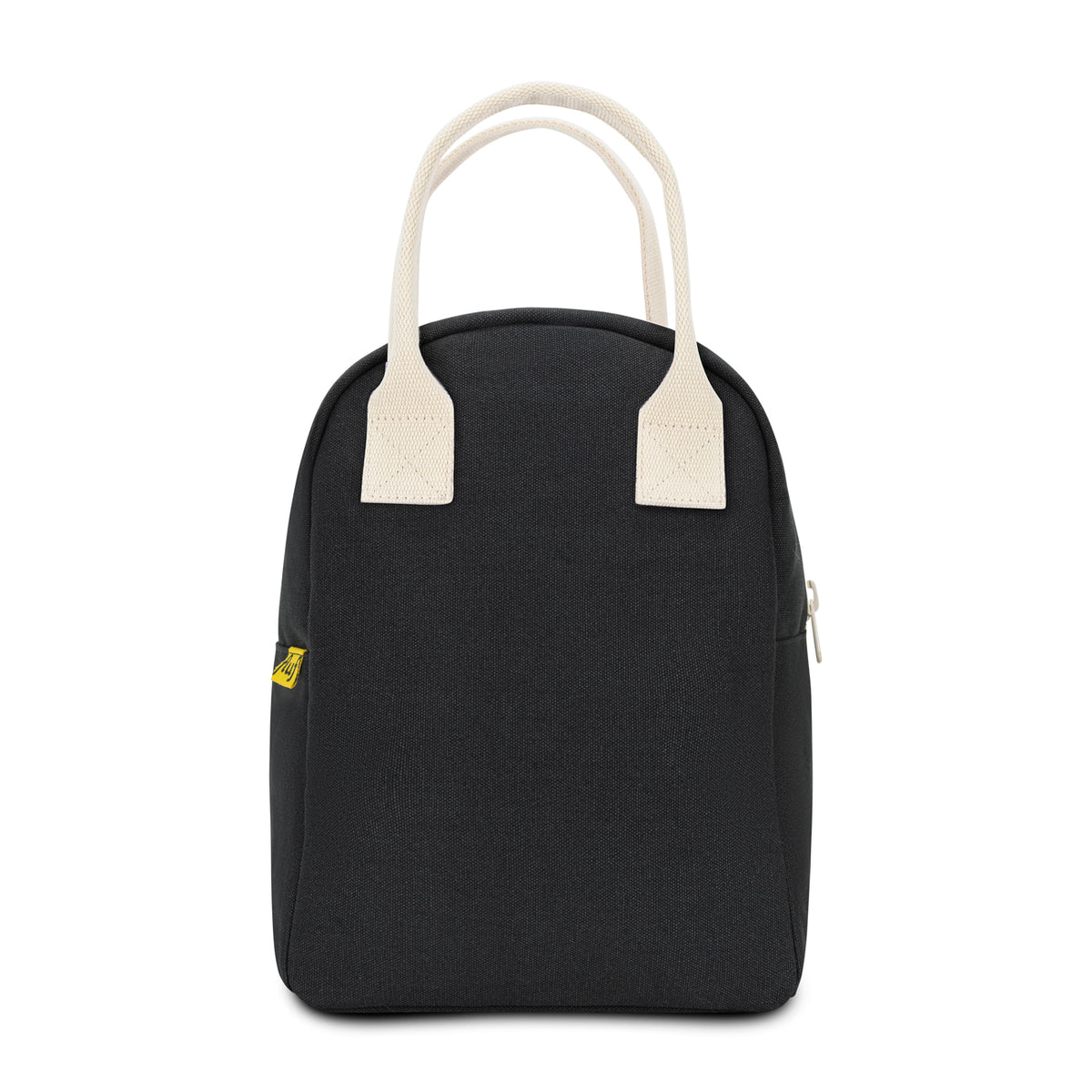 black zipper lunch bag by fluf with natural color handels