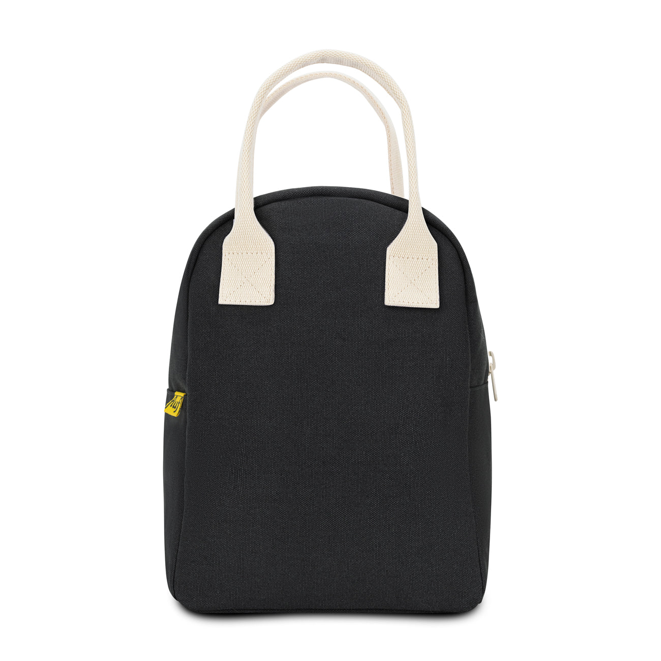black zipper lunch bag by fluf with natural color handels