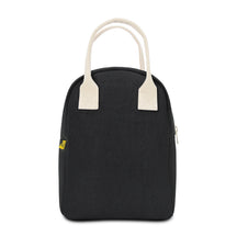 black zipper lunch bag by fluf with natural color handels