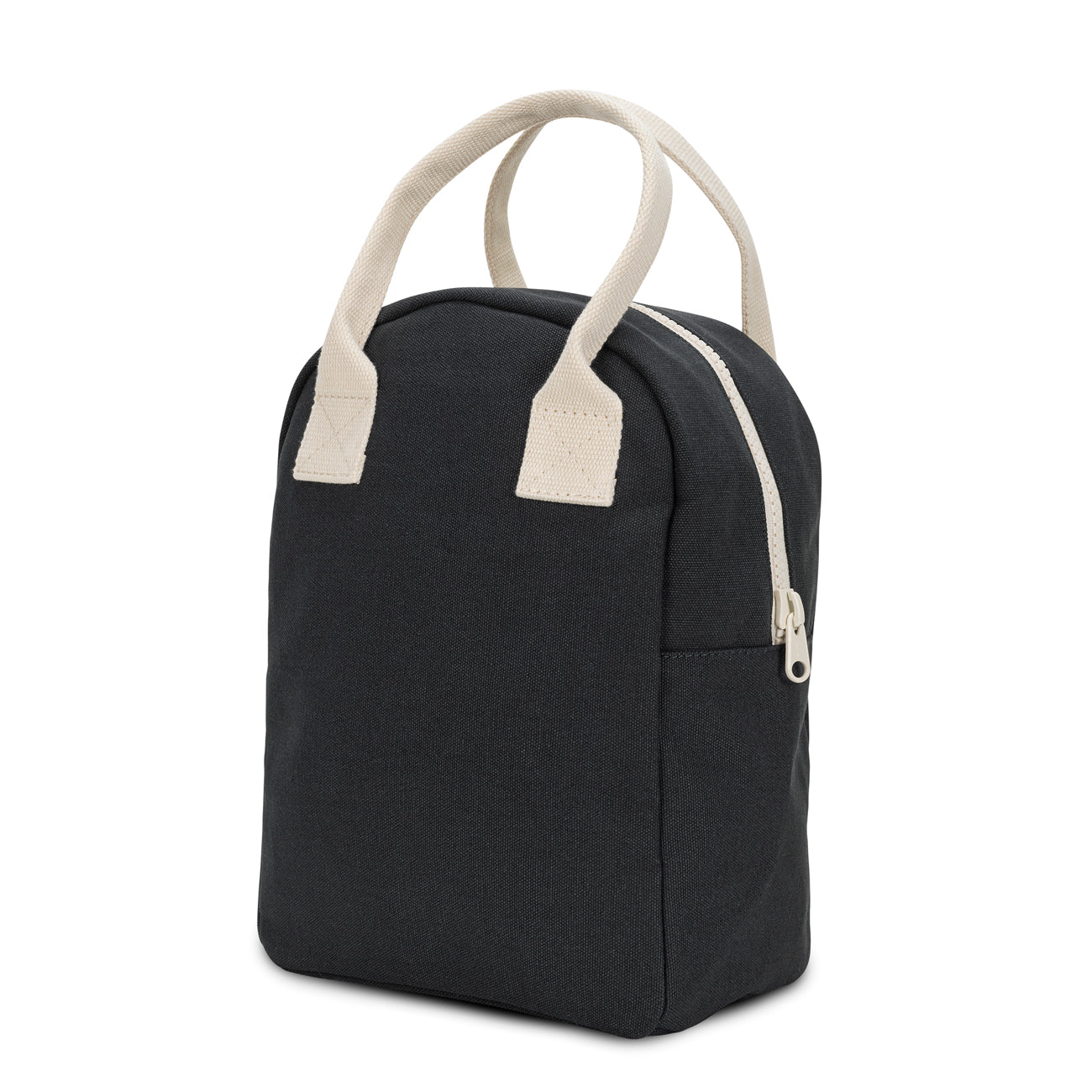 Certified Organic black zipper lunch bag by fluf with natural color handels
