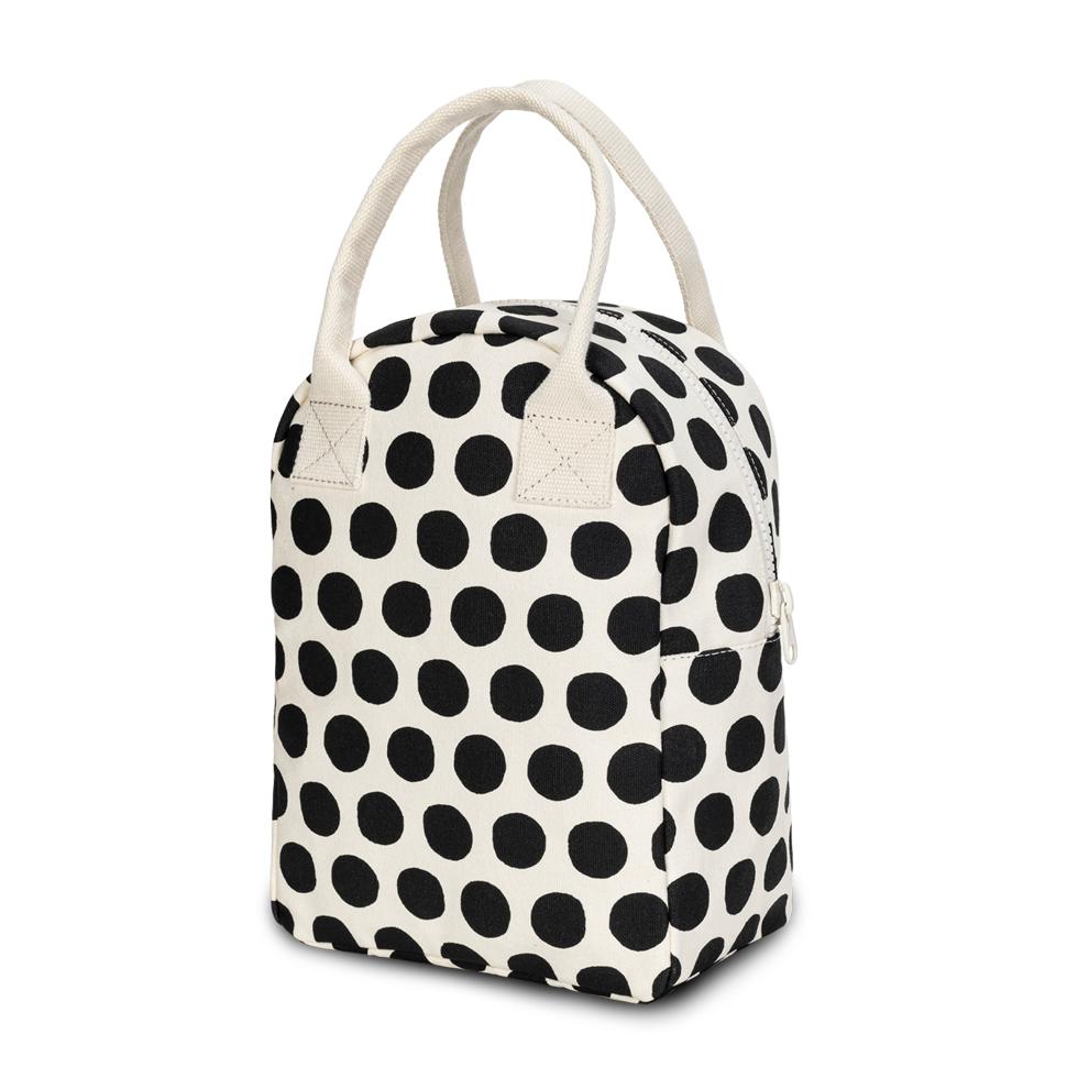 black and white polka dot zipper  lunch bag
