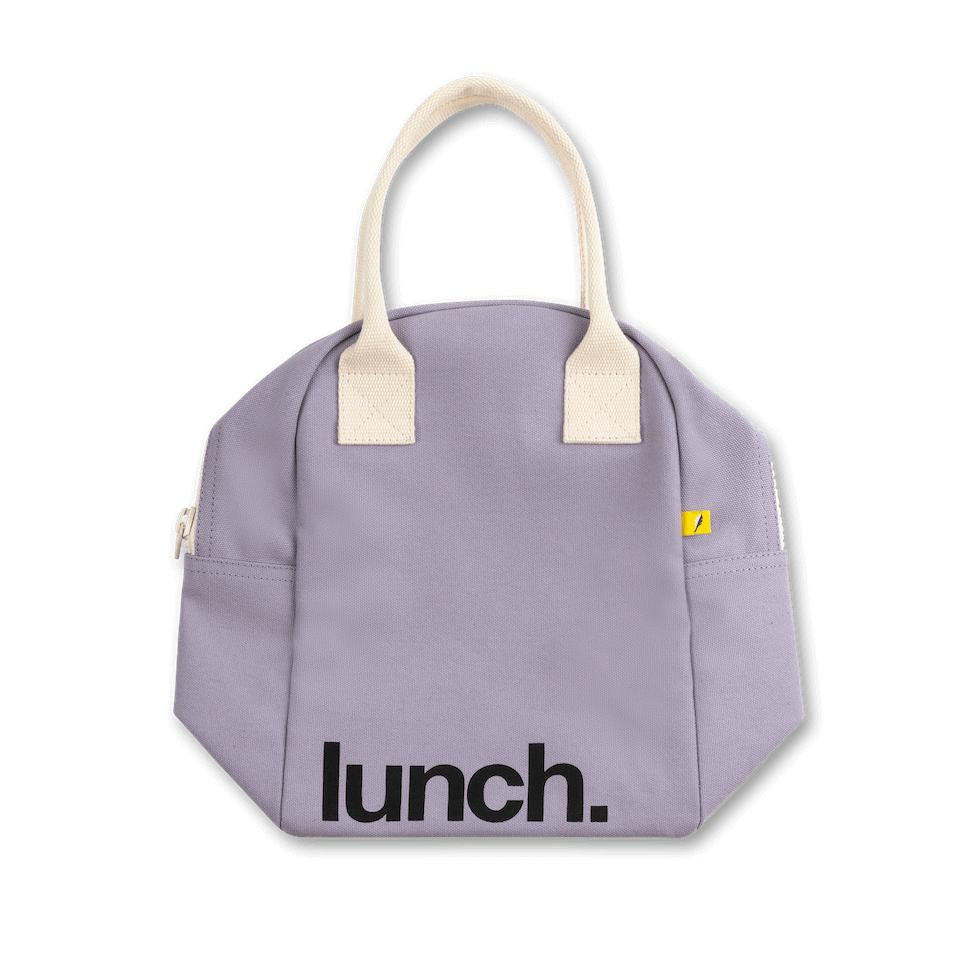 compact Eco-friendly lavender lunch bag made of organic cotton, roomy for big containers like Planet Box & Yumbox. Ethically handmade, washable for work & school - kids & adults.p