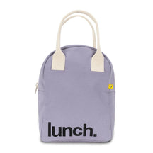 a purple 'lunch' lunch bag for kids and adults by Fluf us