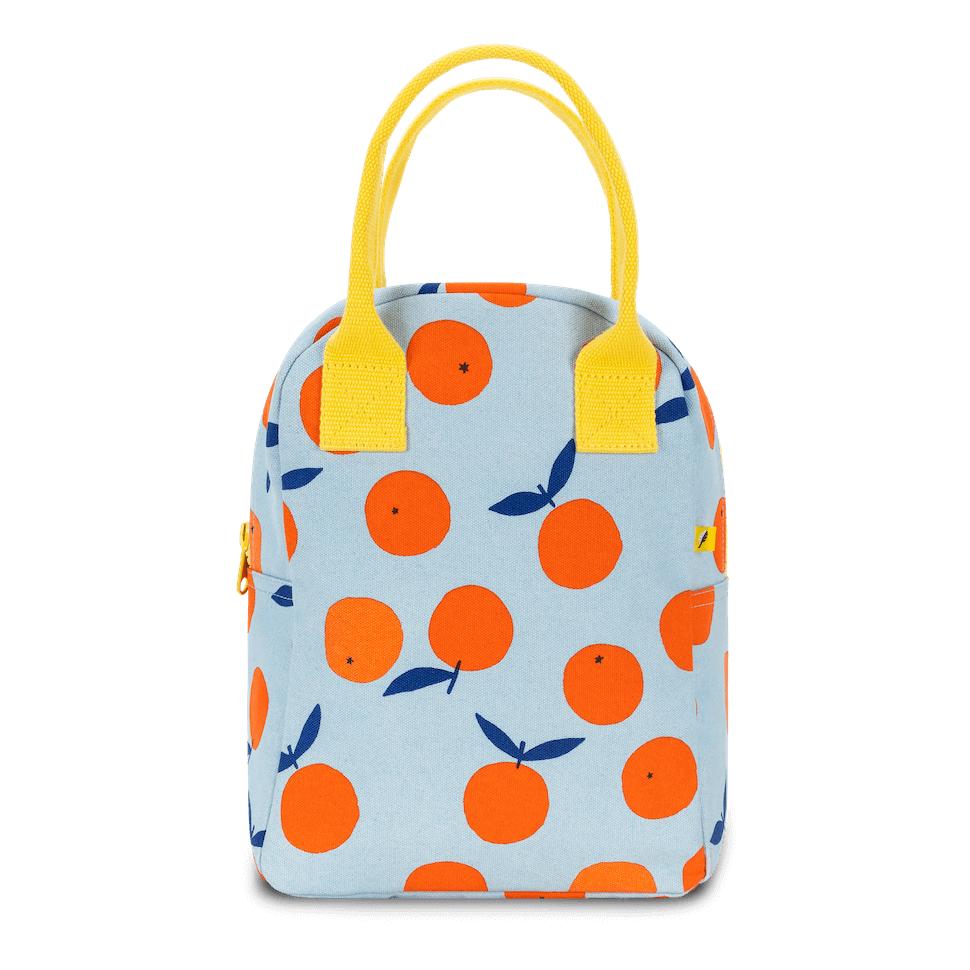 chic lunch bag by fluf, blue with cute oranges