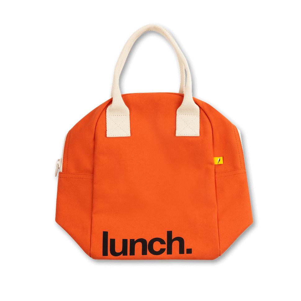 Compact Orange red zipper lunch bag pack flat when not in use