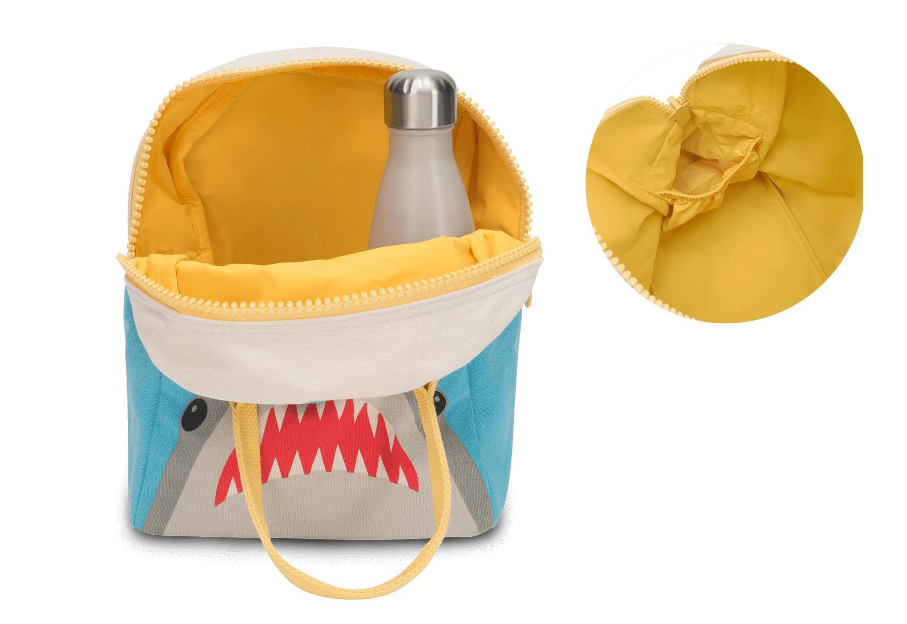 Zipper lunch bag with interior pocket for water bottle