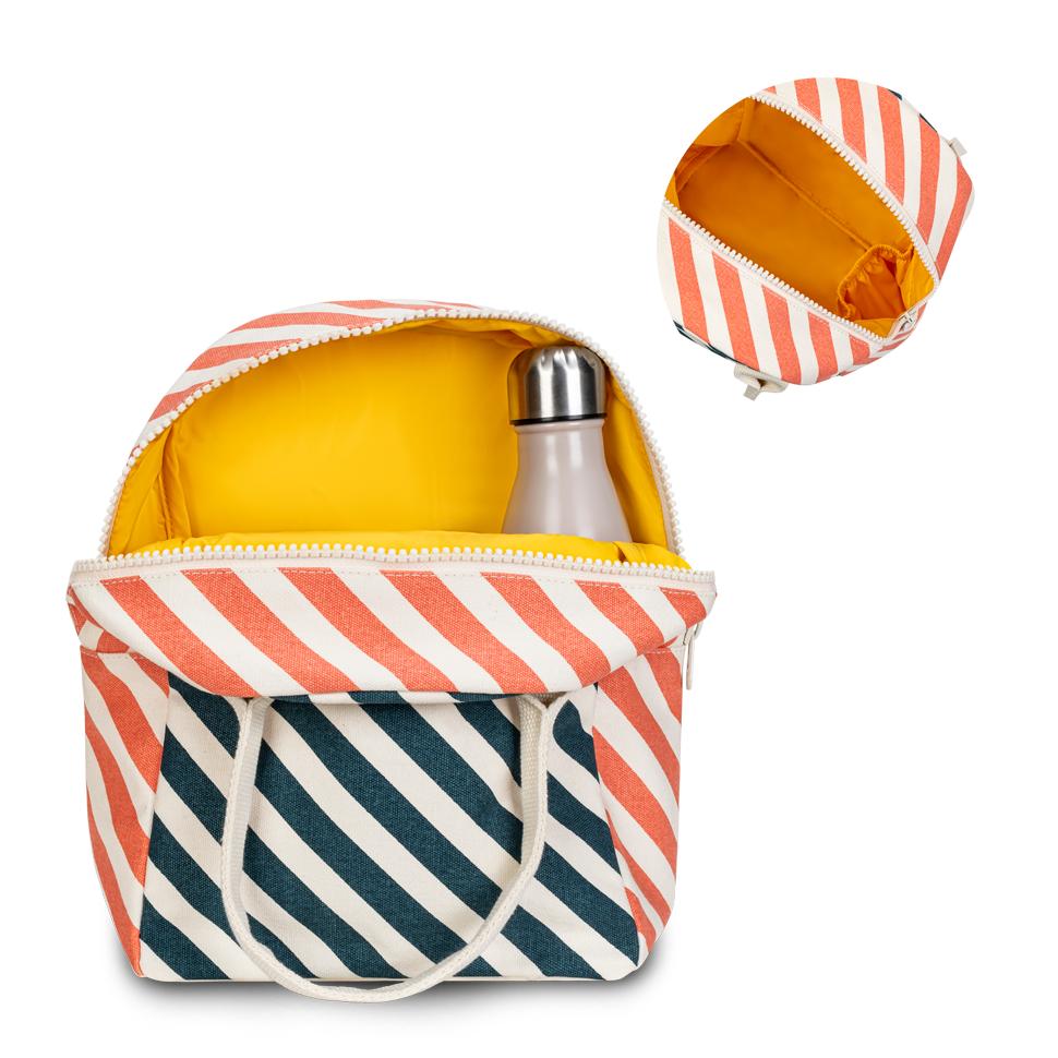 Zipper lunch bag with bottle holder and stripe