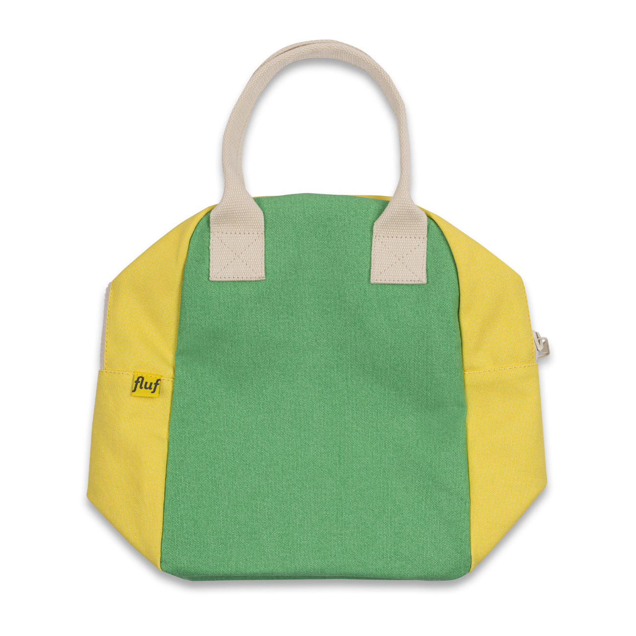 Compact lunch bag that packs flat when not in use. tennis color, green and yellow