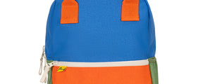 Organic cotton kids backpack in blue and orange colorblock