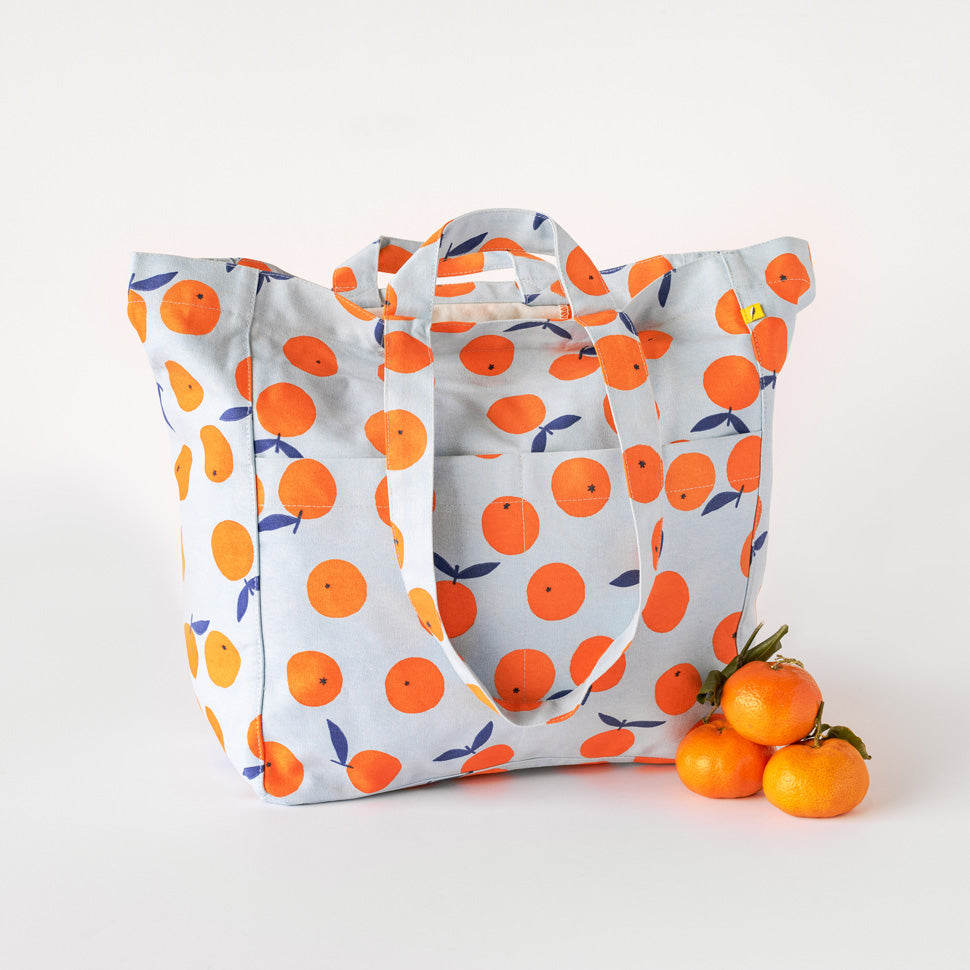 Fluf Big Roomy Multi-Pocket Box Tote Bag | Oranges