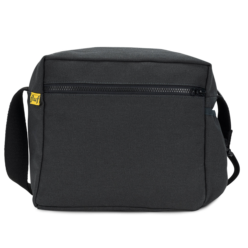 Black lunch bag with crossbody strap