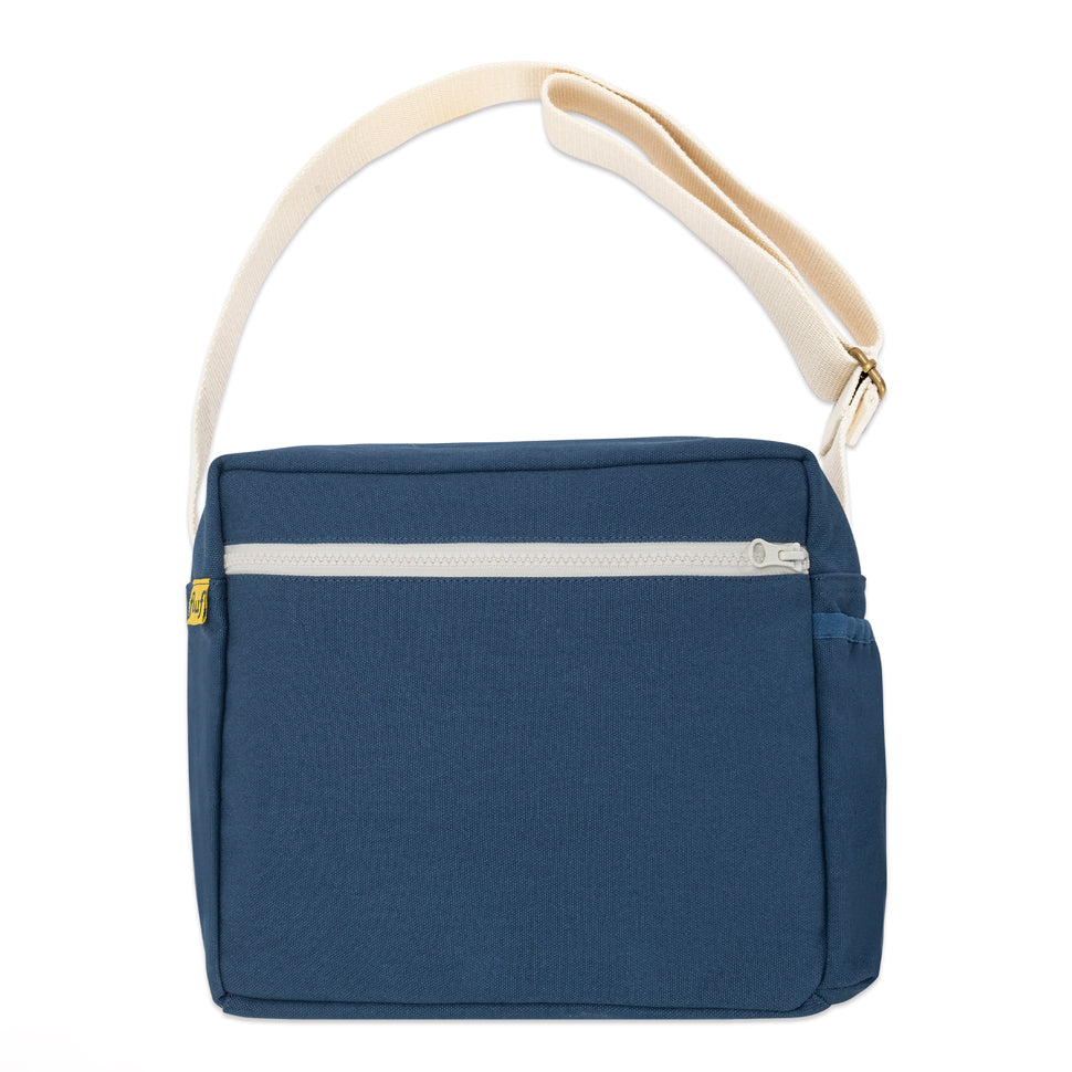 navy blue lunch bag with crossbody strap by fluf