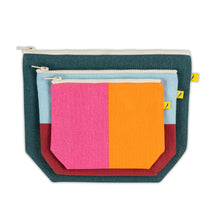 Set of 3 colorblocked zipper pouches