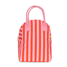 Organic cotton zipper lunch bag with pink and red stripes