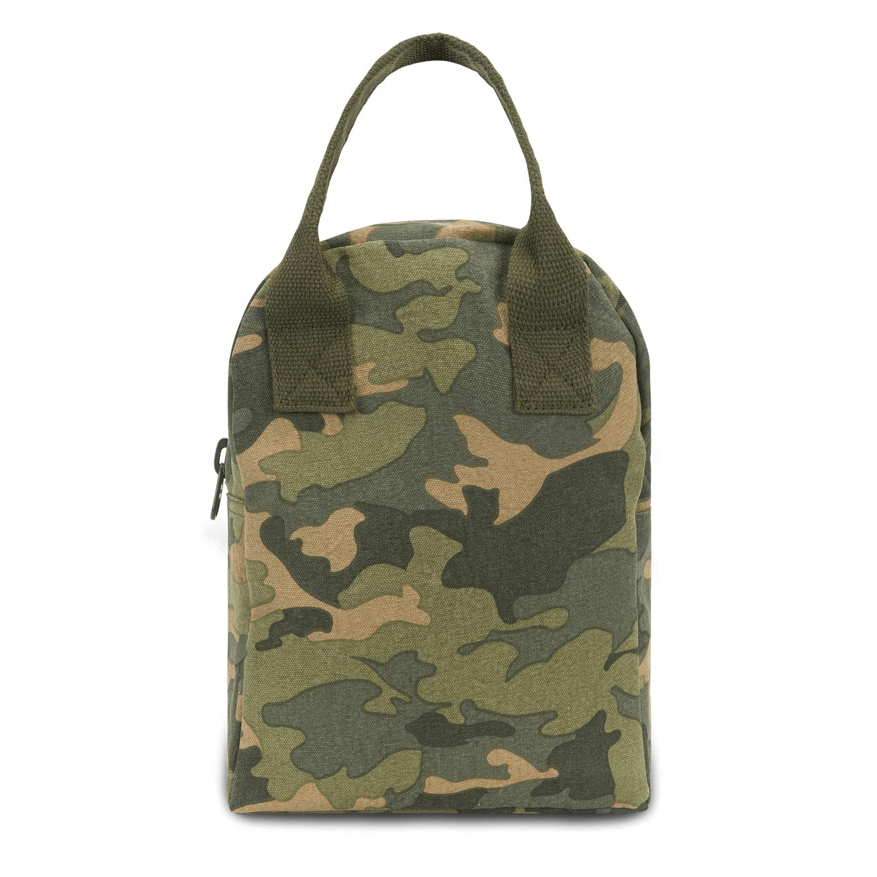 A camouflage zipper lunch bag by Fluf