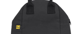 Compact black lunch bag by fluf packs flat 