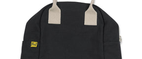 Compact black zipper lunch bag by fluf with natural color handels 