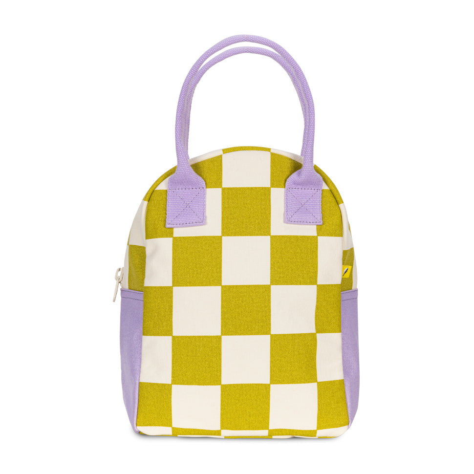 Organic cotton zipper lunch bag with checkers