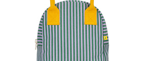 Organic cotton zipper lunch bag with green and purple stripes