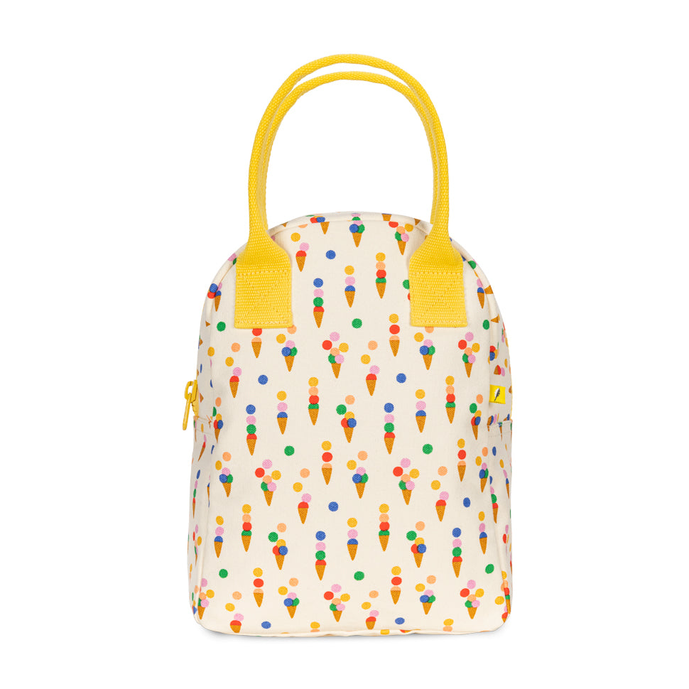 Organic cotton zipper lunch bag with ice cream cones