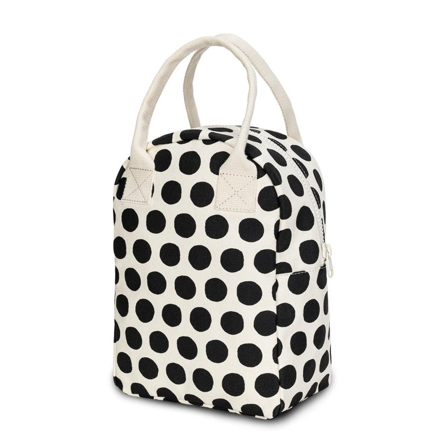 Fiuf Organic Cotton Machine Washable Lunch Bag B&W Polka Dot