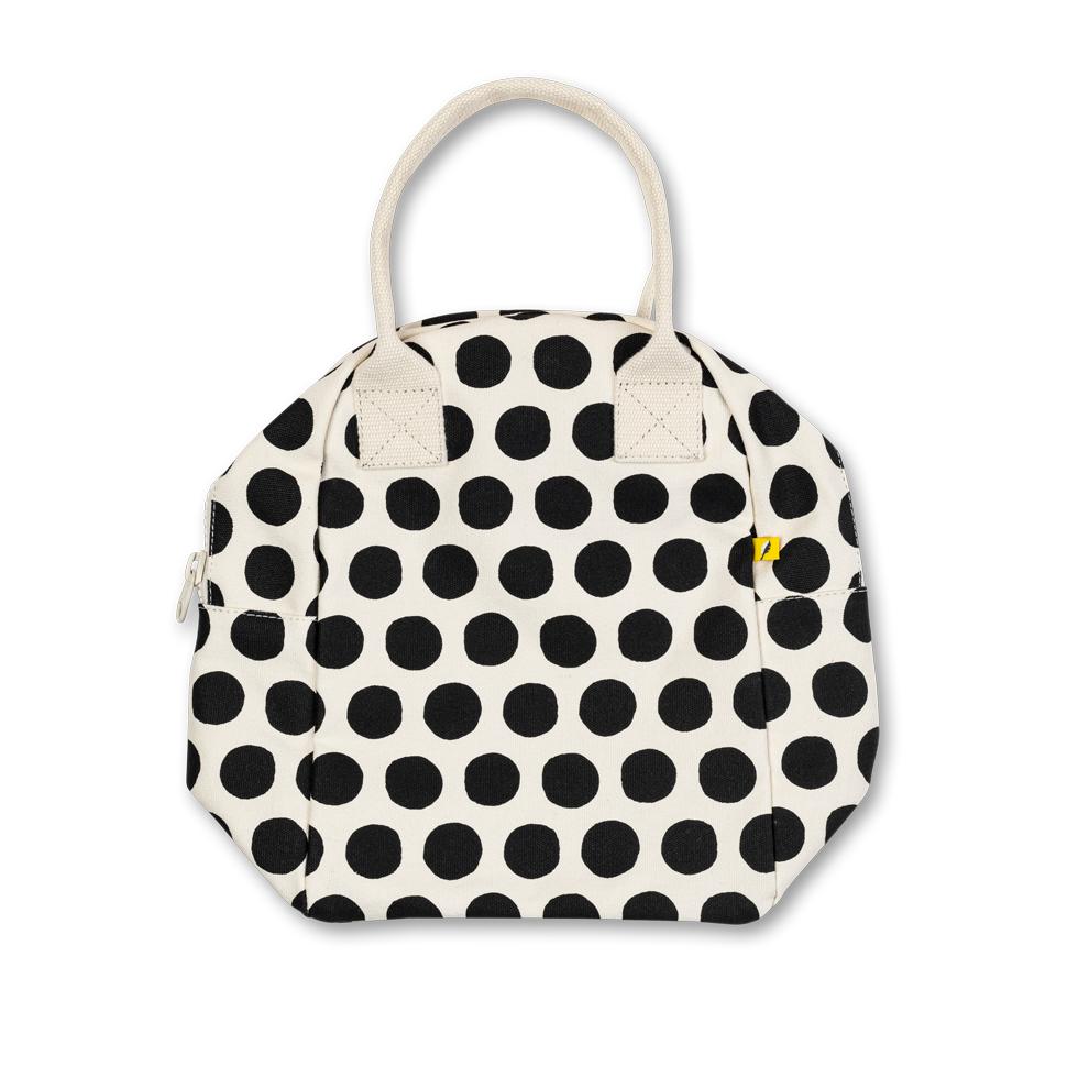 compact  black and white polka dot lunch bag 