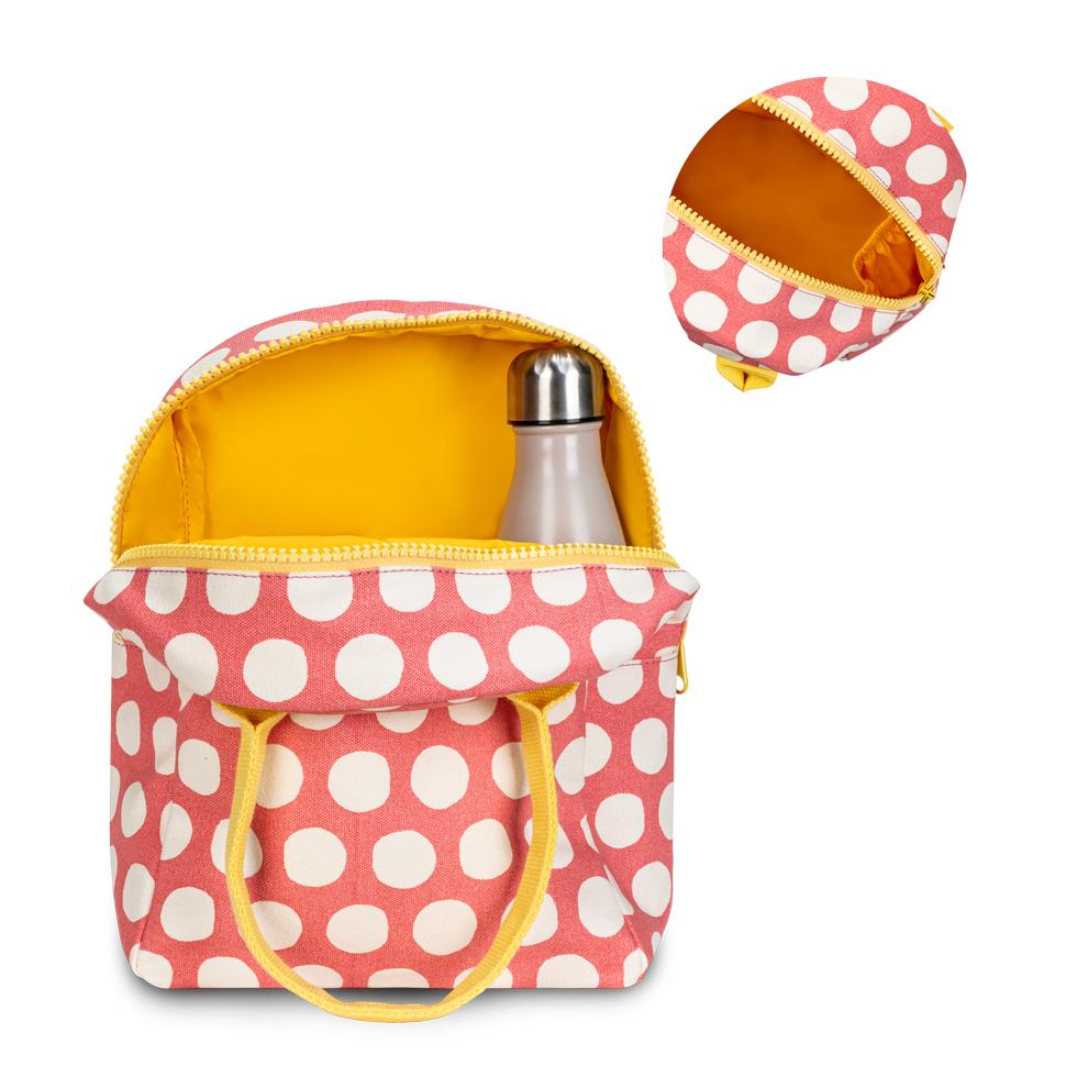 eco friendly Pink polka dot lunch bag with pocket  by fluf 