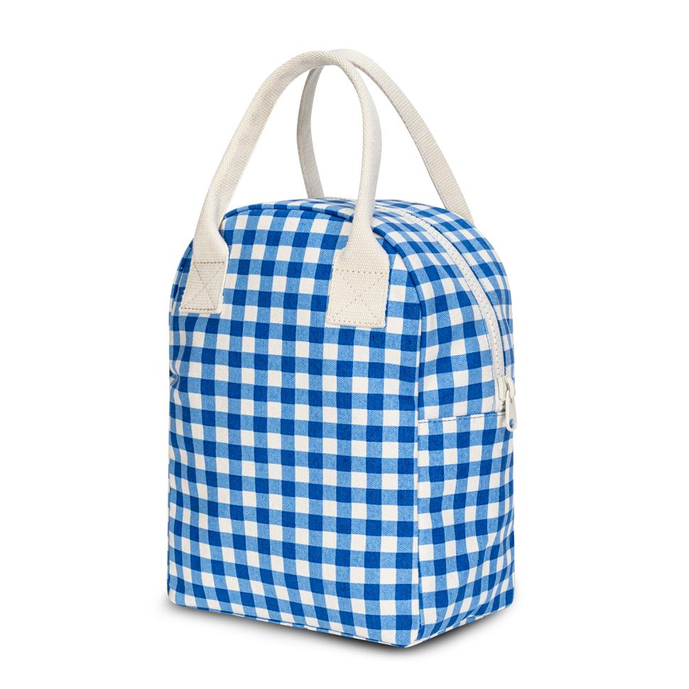 Blue and white gingham zipper lunch bag by Fluf 