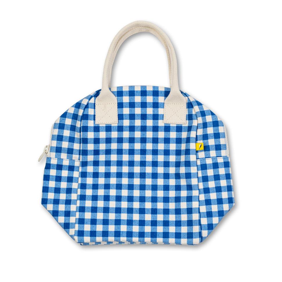 Compact Blue gingham zipper lunch bag by Fluf 