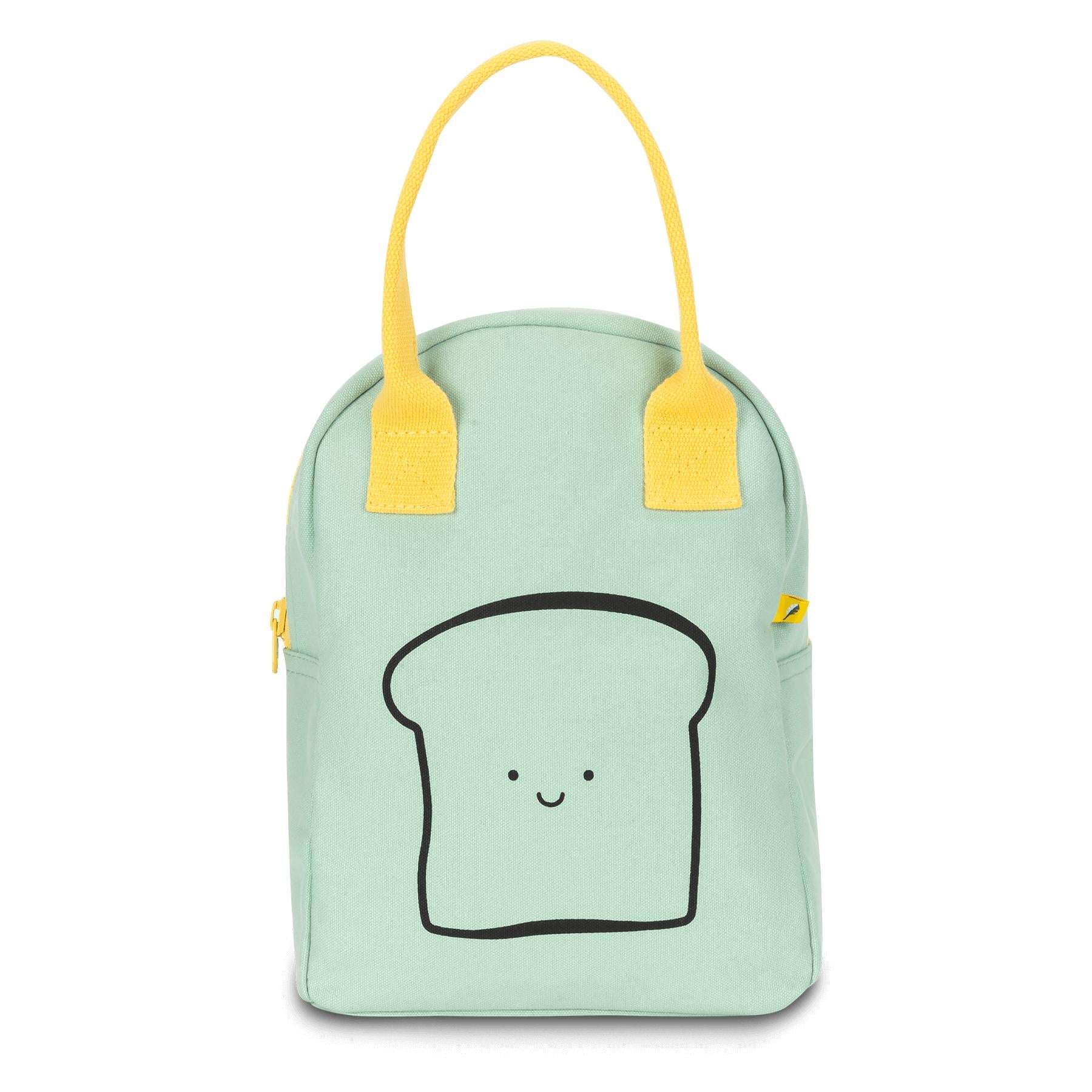 Mint 'Happy Bread' Lunch bag by fluf with yellow handles 