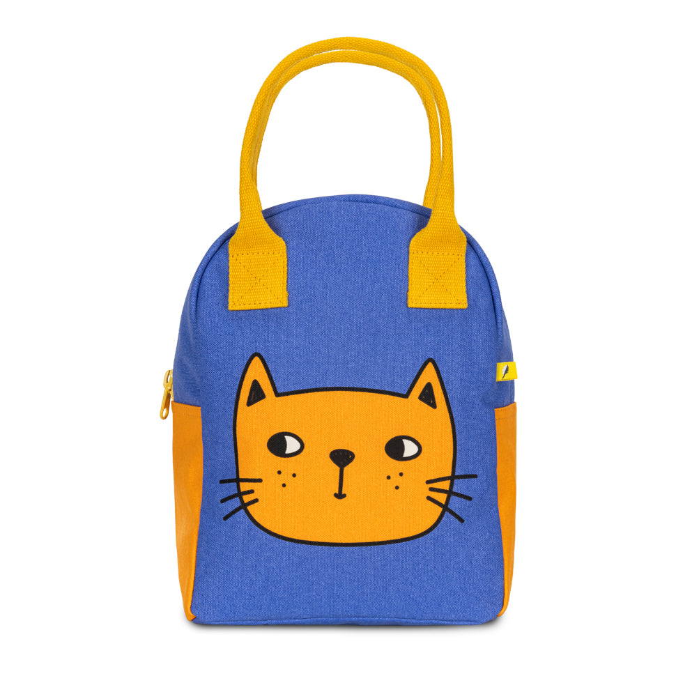 Organic cotton zipper lunch bag with cat print