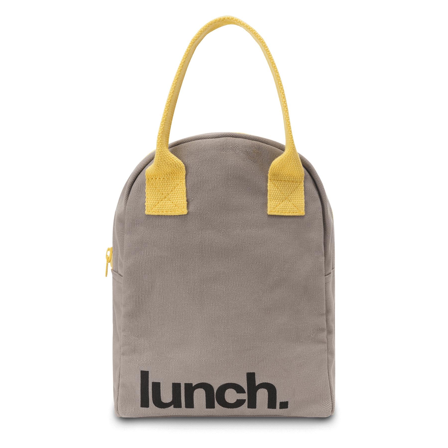 Grey 'lunch' lunch bag with zipper by Fluf 