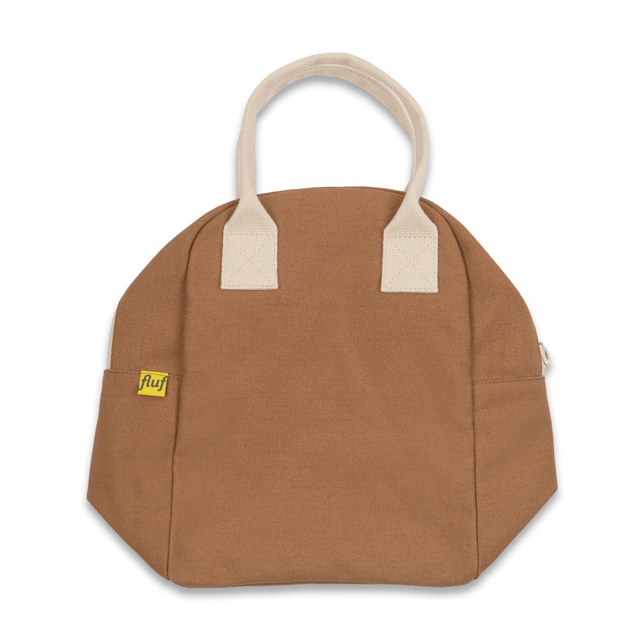 Compact Zipper nutmeg brown lunch bag , made from certified organic and recycled materials 