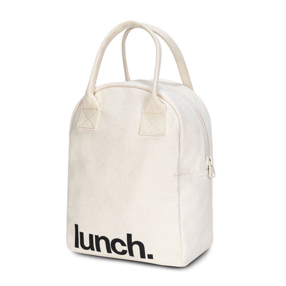 Unisex lunch bag in natural color and 'lunch' motif by Fluf