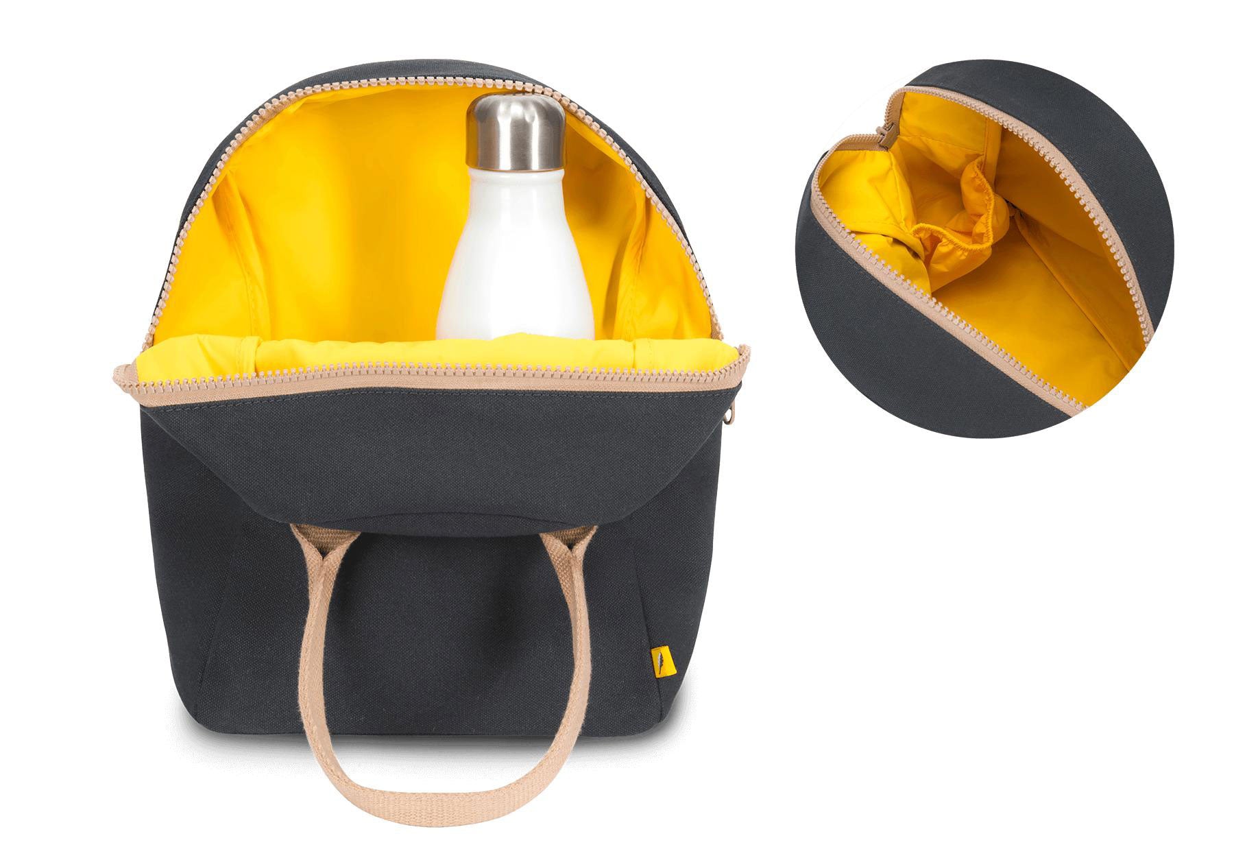 Soft black lunch bag with bottle holder