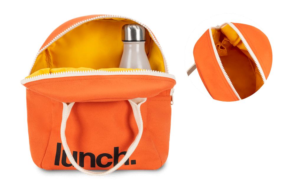 Organic Orange red zipper lunch bag with bottle holder by Fluf