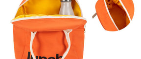 Organic Orange red zipper lunch bag with bottle holder by Fluf