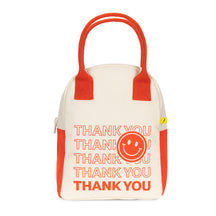 Organic cotton zipper lunch bag with thank you text