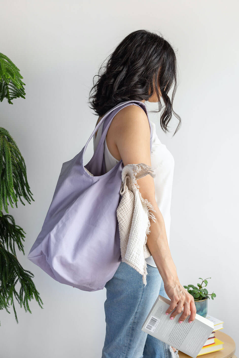 slouchy boho shopping bag lavender purple lilac