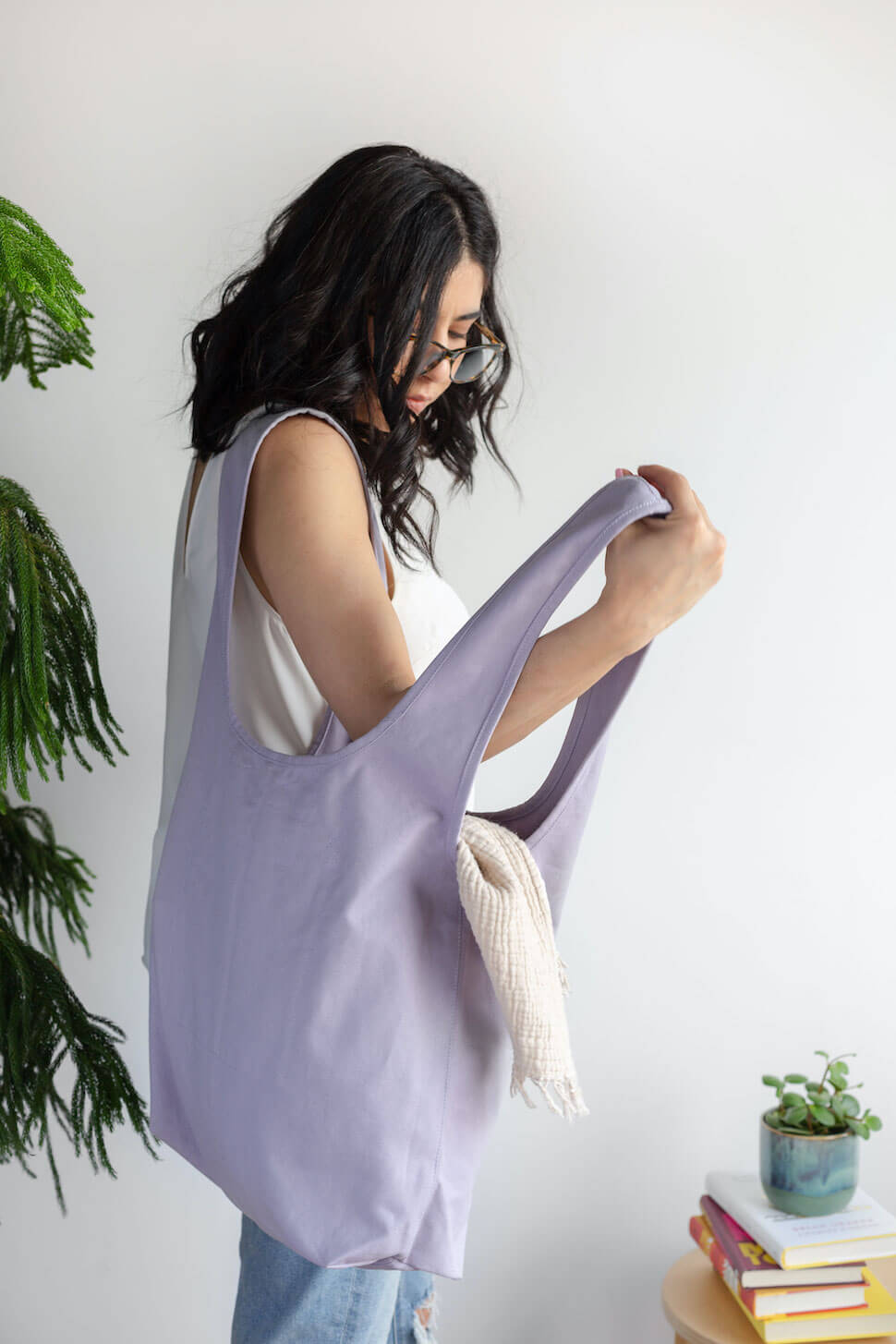 slouchy boho shopping bag lavender purple lilac