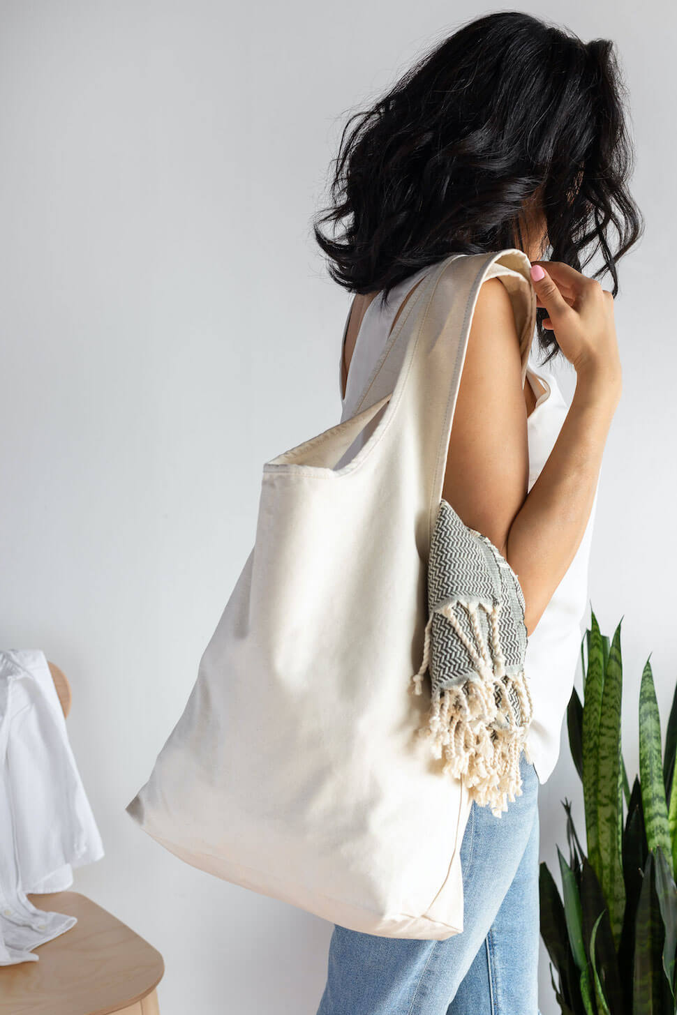 slouchy boho shopping bag natural white cream plain simple