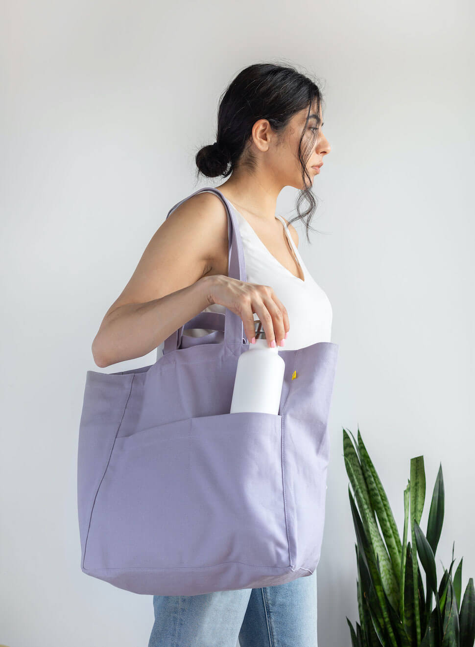 big box tote bag lavender lilac purple pockets