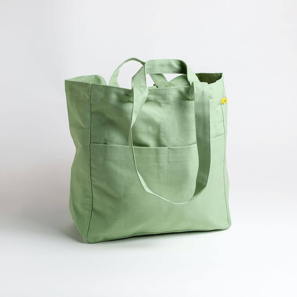 big box tote bag moss green matcha pockets