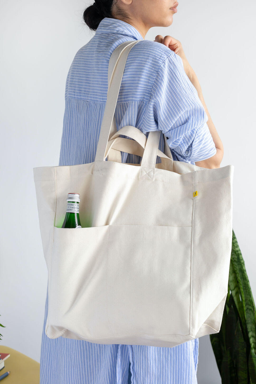 big box tote bag natural white cream simple pockets