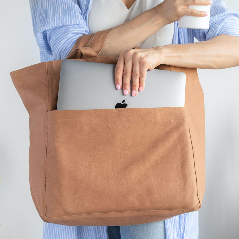 big box tote bag brown nutmeg cognac pockets